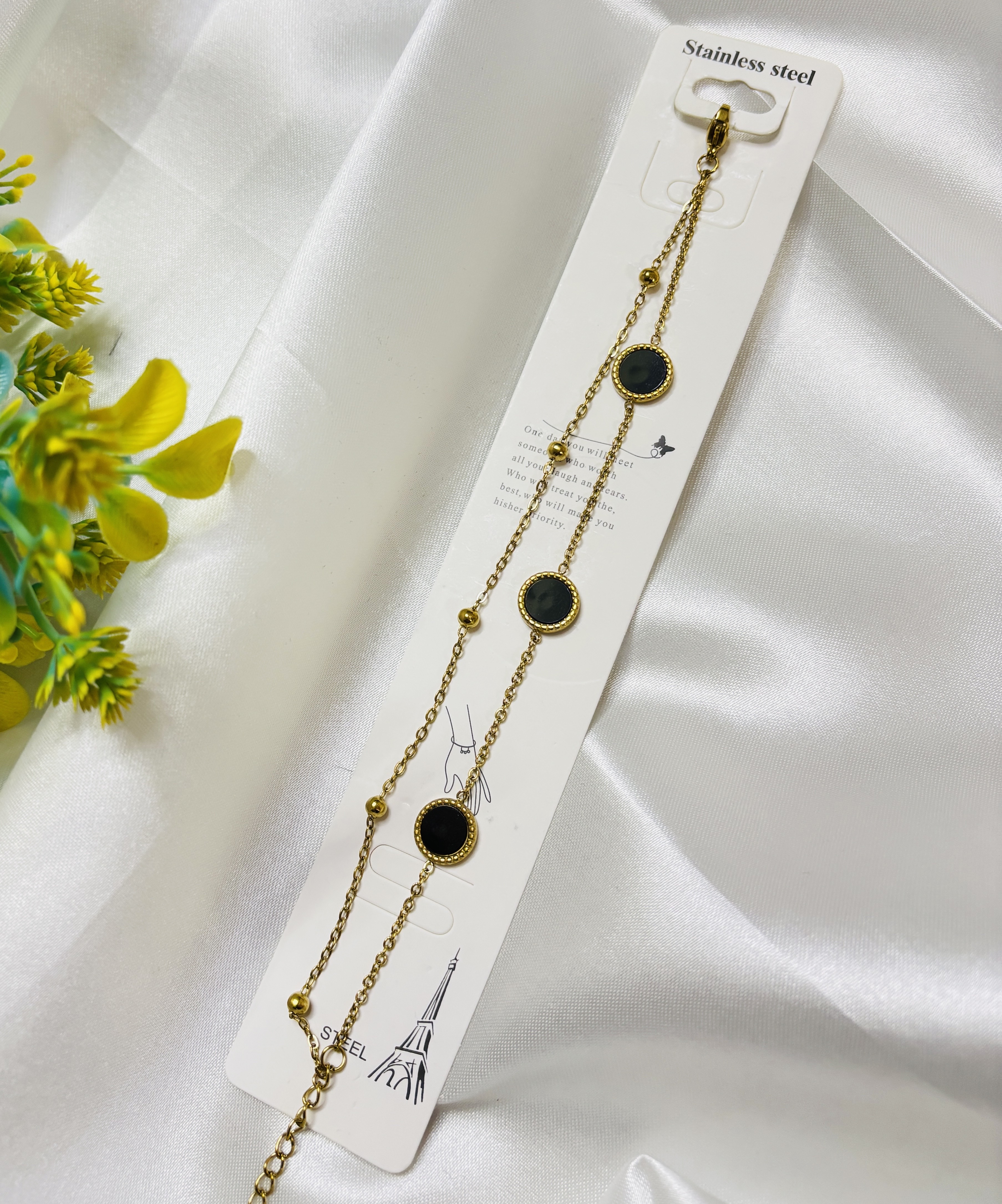 Midnight Stone Layered Chain Bracelet