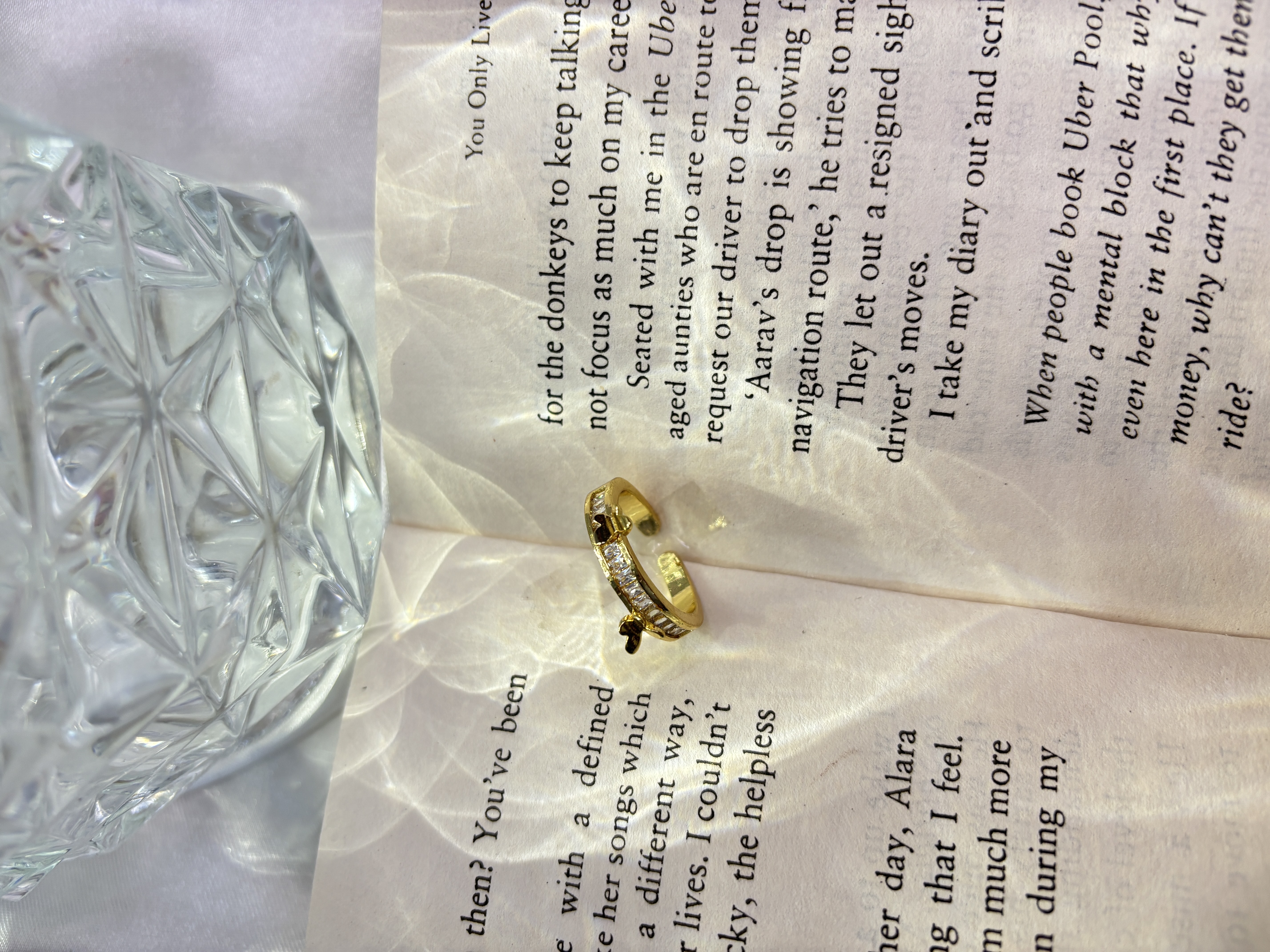 Golden butterfly crystal ring